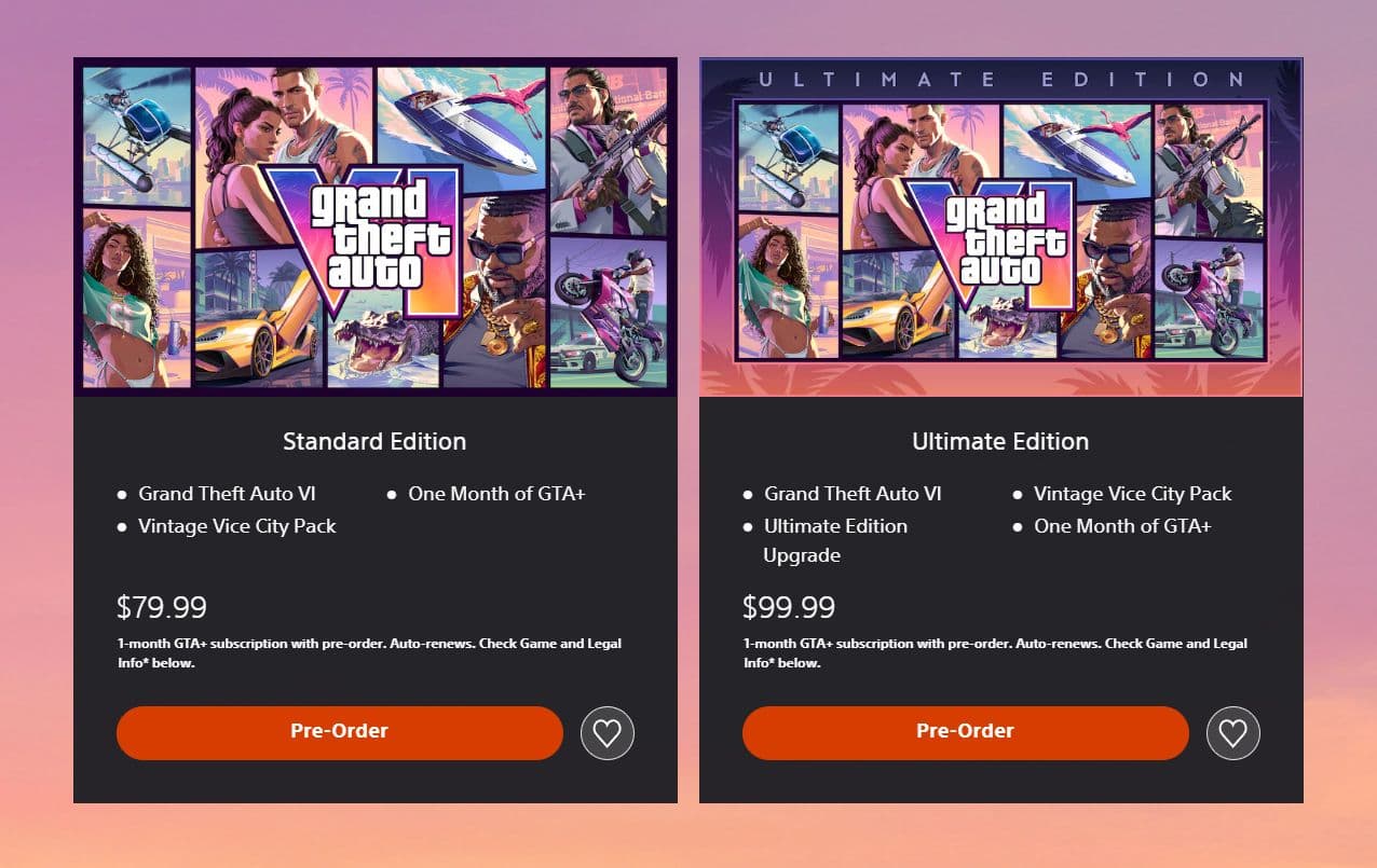 Цены GTA 6 в PlayStation Store