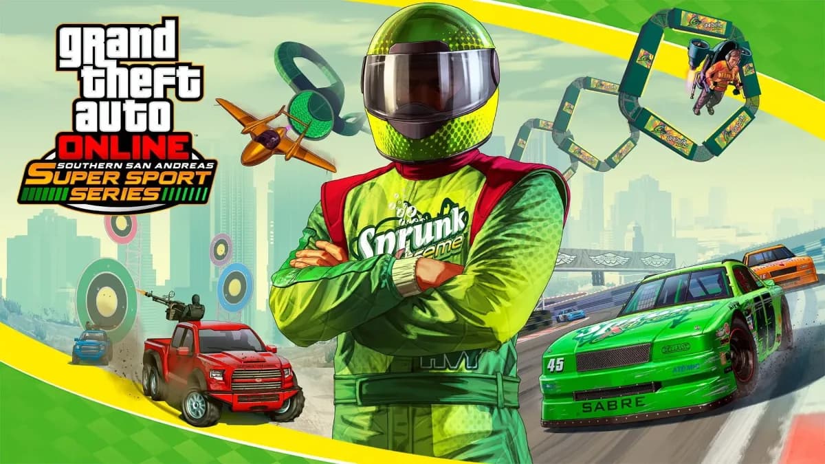 Суперсерия Южного Сан-Андреаса — патч v1.43, 20.03.2018 Обложка обновления GTA Online: Суперсерия Южного Сан-Андреаса — v1.43, 20.03.2018